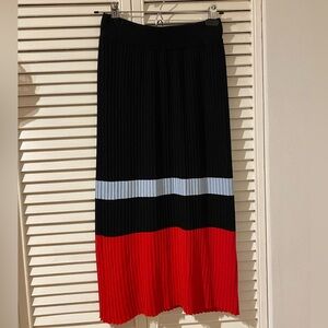 Colourblock Pleated Midi Skirt in black, light blue and red